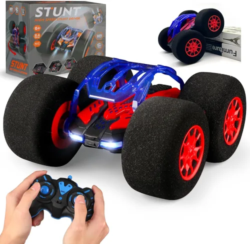 Miniatura 10 de Coches de acrobacias RC de interior con control remoto y juguetes con ruedas suaves, coches RC para niños, interior y exterior, con faro LED
