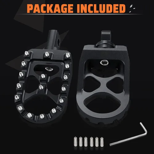 Miniatura 7 de Estacas de pie anchas y gruesas CNC StarknightMT con giro de 360° estilo MX Chopper Bobber compatibles con Dyna Fatboy Sportster Iron 883 (Negro)