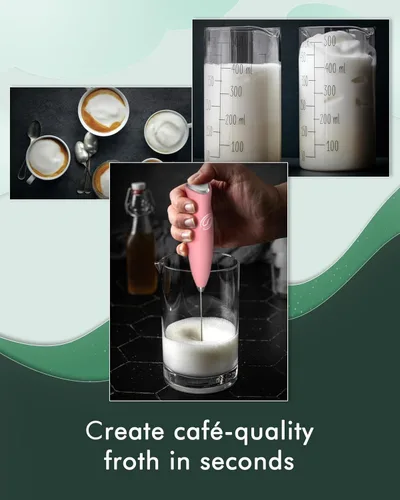 Miniatura 2 de Espumador de leche con soporte, espumador de leche, espumador de café, batidor de mano con 2 batidores, agitadores eléctricos, espumador de leche