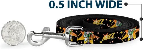 Miniatura 4 de Correa para perro Toy Story Buzz Lightyear Running Stars Negro, Naranja, Amarillo, 4' Largo 1.0" Ancho