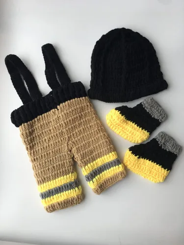 Miniatura 4 de Pinbo Bebé Fotografía Prop Crochet Punto Bombero Bombero Sombrero Pantalones Zapatos