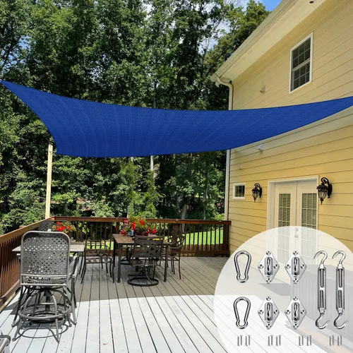 TANG Sunshades Depot - Toldo cuadrado de 16 x 16 pies, toldo cuadrado azul con kit de herrajes, tela rectangular para sombra, bloque U* V para