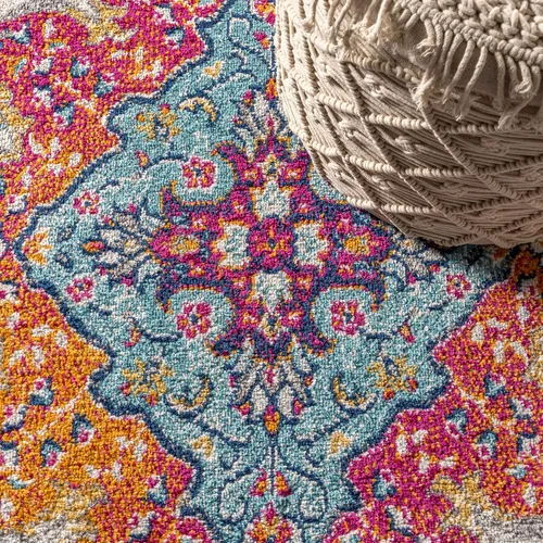 Miniatura 3 de JONATHAN Y Boho Vintage Azul/Multi 6' Alfombra redonda de área estilo bohemio, medallón con estilo bohemio, floral, de fácil limpieza, de alto