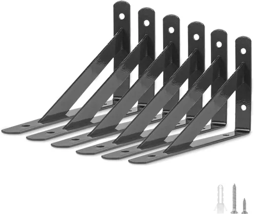 Eau L - Soportes de estante resistentes, 6 unidades, soporte de esquina negro de 4 x 6 pulgadas, estantes flotantes de 90 grados, soportes