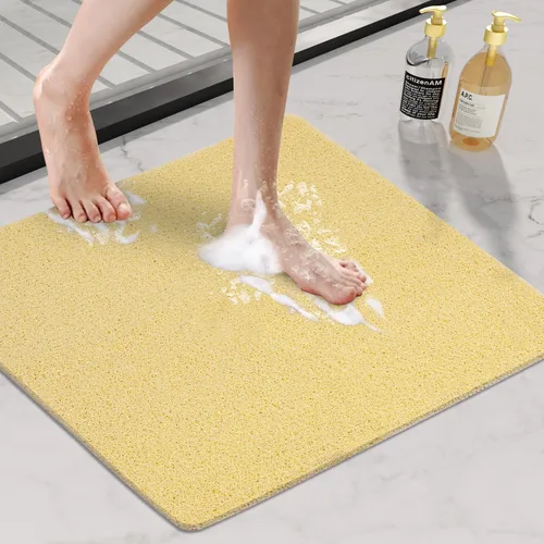 HITSLAM Tapete de ducha antideslizante, tapete de bañera antideslizante de 24 x 24 pulgadas con drenaje, tapete de baño de ducha de PVC suave con