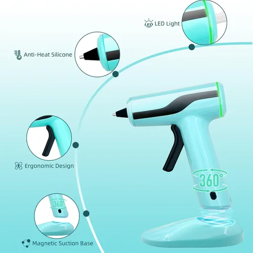 Miniatura 2 de Pistola de pegamento caliente inalámbrica, pistola de pegamento termofusible recargable de 2 Ah, batería incorporada, apagado inteligente, kit