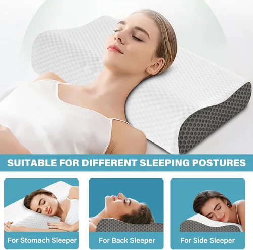 Miniatura 4 de Juego de 2 almohadas refrescantes tamaño Queen, almohadas de espuma viscoelástica para dormir, almohada cervical ergonómica para aliviar el dolor