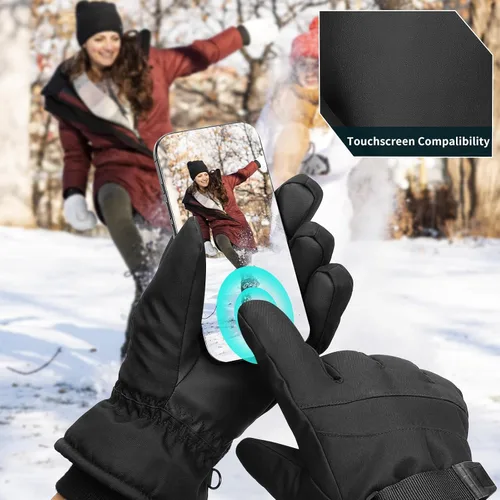 Miniatura 5 de Guantes de esquí, impermeables, compatibles con pantalla táctil, relleno de 3M EC120, cuerda antipérdida para padres e hijos