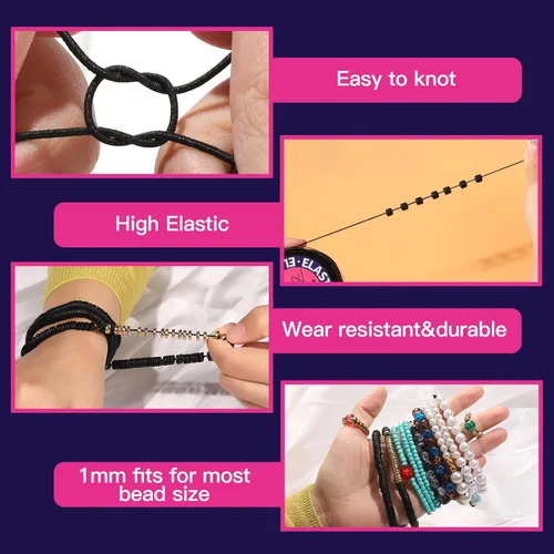 Miniatura 3 de FANDAMEI Cuerda elástica de 0.039 in para cuentas, cordón elástico para hacer pulseras, cordón elástico para hacer joyas, hilo resistente