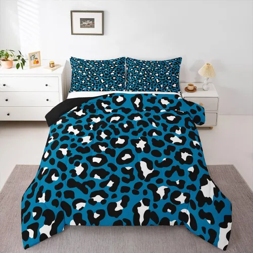 Miniatura 45 de Erosebridal Juego de edredón con estampado de leopardo, tamaño individual para niños, edredón de guepardo occidental, negro y gris, juego de ropa