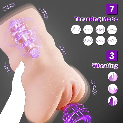 Miniatura 4 de Coño de bolsillo con 7 empujones y 3 vibraciones, masturbador masculino automático para entrenamiento de pene manos libres, muñeca sexual realista