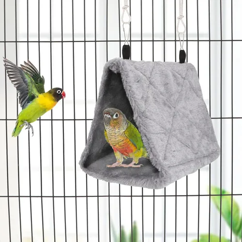 Miniatura 2 de Wontee Casa de nido de pájaros, cama cálida para pájaros, hamaca colgante, cabaña para periquitos, periquitos, Caique, Senegal, loros cuáqueros, Gris