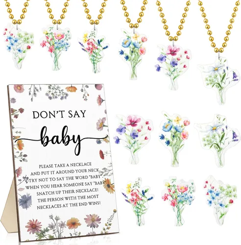 Miniatura 7 de Roowest 51 No Digas Juego de Baby Shower Mariposa Decoraciones de Baby Shower Incluídas Juego de Mariposa Letrero de Mesa de Madera 50 Collares