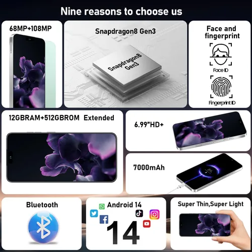 Miniatura 6 de 16PM Smartphone: pantalla FHD+ masiva de 6.99 pulgadas Duración de la batería épica de 7000mAh Velocidad extrema de 16+512 GB Cámara Pro