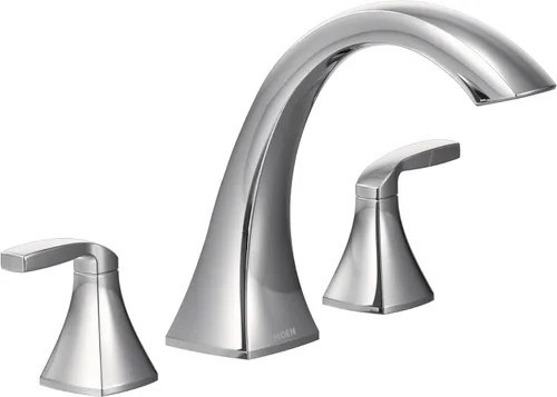Miniatura 7 de Kit de moldura de grifo de bañera romana Moen Voss de níquel cepillado con dos manijas para montaje en cubierta, requiere válvula de 1/2 pulgada