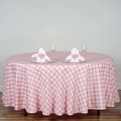 Miniatura 44 de Efavormart - Mantel a cuadros rectangular de 60 x 102 pulgadas, cuarzo blanco/rosa Mantel de lino de poliéster a cuadros 2-Rosa
