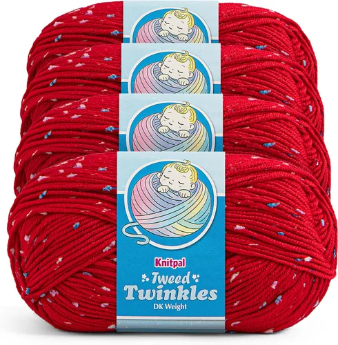 Tweed Twinkles - Ovillo de hilo suave para bebé, para ganchillo, paquete de 4 (696 yardas/14.11 oz), patrones gratis, hilo acrílico para manta de