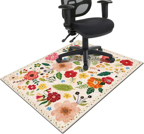 Miniatura 15 de Tapete para silla de oficina para suelo de madera dura y azulejos, tapete bohemio floral de 36"x48" para silla de computadora de oficina para sillas