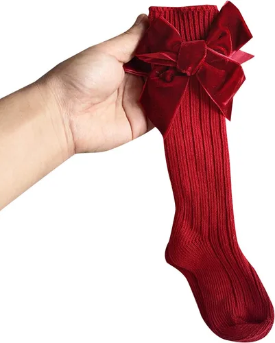Miniatura 3 de Kayotuas Calcetines altos hasta la rodilla con lazos, calcetines de uniforme con volantes de tubo largo, calcetines de punto acanalado para bebés
