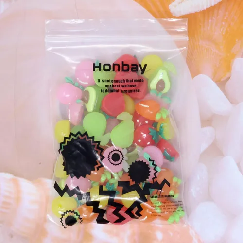 Miniatura 7 de Honbay 50 cuentas de resina de frutas con parte trasera plana, lindos cabujones de limo de piña, fresa, melocotón, zanahoria, accesorios