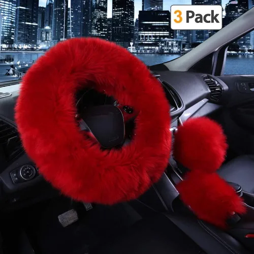 Miniatura 10 de Funda para volante y para palanca de cambios y freno de mano de automóvil por Younglingn, 1 set de 3 unidades multicolor con lana sintética, de moda