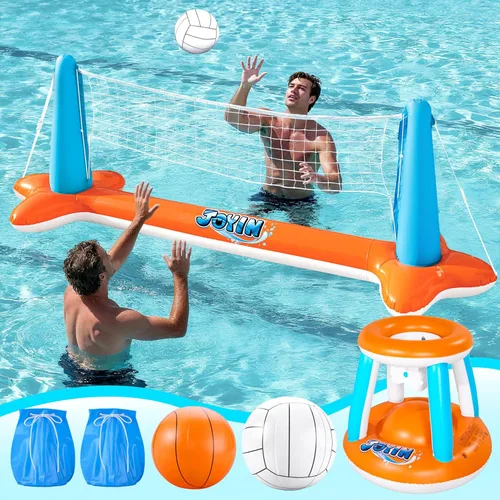 Miniatura 2 de JOYIN Juego de flotador inflable para piscina, red de voleibol y aros de baloncesto, juguete flotante de natación para niños y adultos, flotadores