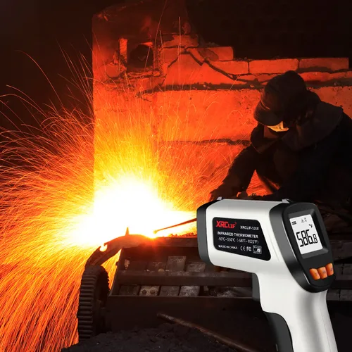Miniatura 6 de Pistola de temperatura con termómetro láser IR, -58 °F a 1022 °F, pistola de temperatura infrarroja sin contacto con emisividad ajustable y pantalla