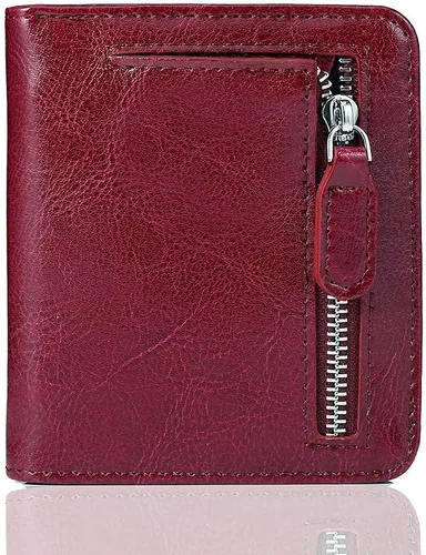 Miniatura 18 de Funtor Cartera de cuero para mujer, pequeña y compacta, con bolsillo doble, bloqueo RFID, para mujer