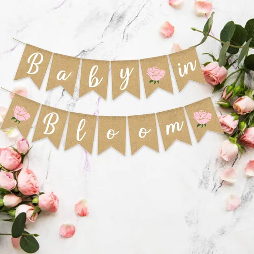 Miniatura 6 de Baby In Bloom - Cartel de arpillera con flores para decoración de baby shower, planta rústica, dulce niña, rosa, tema floral, suministros
