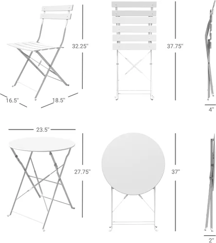 Miniatura 8 de Grand patio Juego de muebles plegables de 3 piezas para exteriores, diseño portátil para bistró y balcón (blanco con cojín)