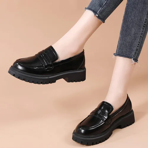 Miniatura 8 de Mocasines de cuero para mujer, zapatos de penny de plataforma gruesa, clásicos, punta redonda, cómodos, zapatos de trabajo de negocios