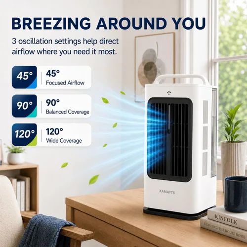 Miniatura 4 de Aires acondicionados portátiles, enfriador de aire evaporativo de 1700 ml con control remoto, mini aire acondicionado portátil oscilante de 120°
