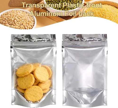 Miniatura 4 de Ellbest 100 bolsas de plástico resellables de aluminio Mylar de aluminio, bolsas de almacenamiento plateadas, bolsas de almacenamiento herméticas