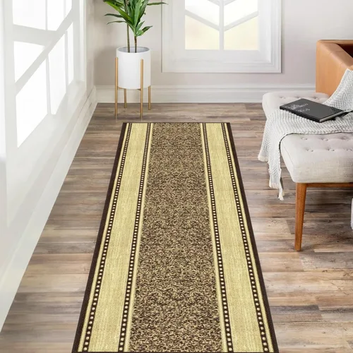 Kapaqua Alfombra antideslizante de tamaño personalizado, color marrón, dorado, beige, con parte trasera de goma, para pasillo, 22 pulgadas de ancho,