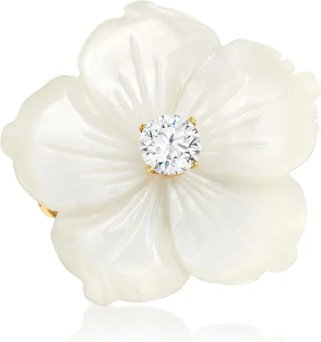 Ross-Simons Italian Mother-Of-Pearl and .30 Carat CZ Flower Ring in 18kt Gold Over Sterling