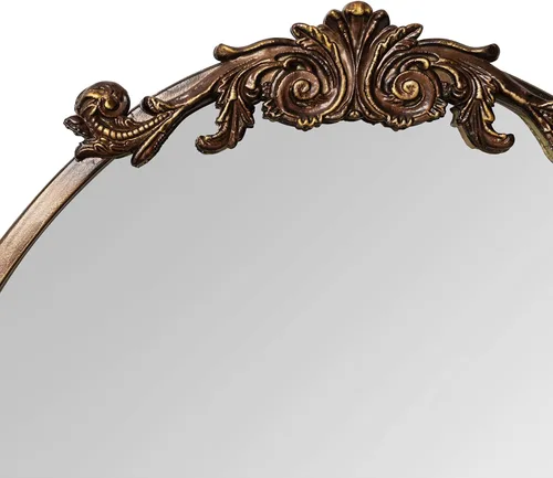 Miniatura 6 de Kate and Laurel Arendahl - Espejo ovalado glamoroso adornado; 18 x 24; bronce; espejo de pared de estilo barroco dramático para decoración del hogar