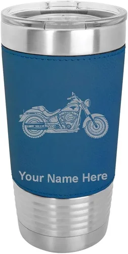 Miniatura 16 de LaserGram Vaso aislado al vacío de 20 onzas, motocicleta, grabado personalizado incluido (cuero sintético, rústico)