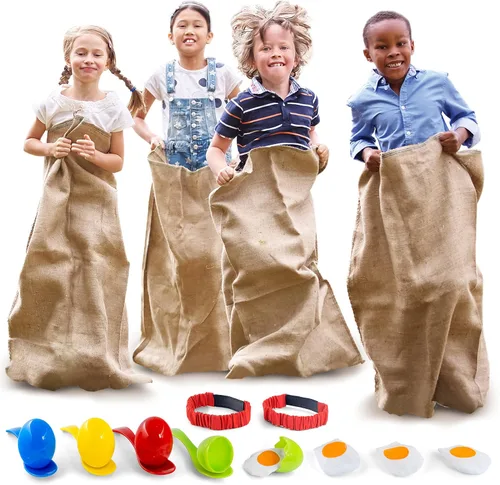 Shop Square Juegos de campo al aire libre, bolsas de carreras de saco de patatas para niños y adultos, carreras de huevos y cucharas, bandas de