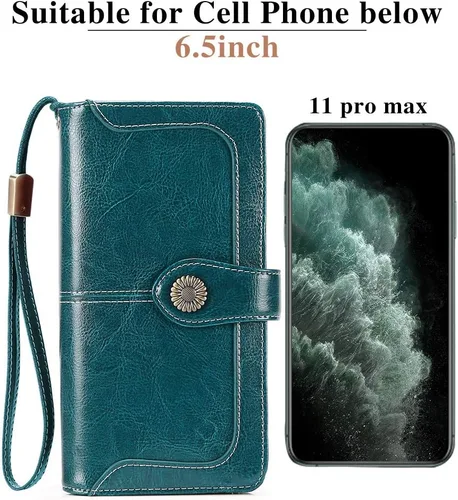 Miniatura 5 de FALAN MULE Cartera de cuero genuino RFID bloqueo gran capacidad Trifold señoras cartera.