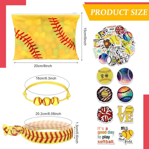 Miniatura 3 de Siifert 390 piezas de regalos de fiesta de sóftbol para mujeres, incluye 30 bolsas de maquillaje, 30 pulseras, 30 lazos para el cabello, 300