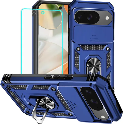 Miniatura 13 de HNHYGETE Funda para Pixel 6a con protector de pantalla HD, soporte giratorio de grado militar de 360° (resistente) a prueba de golpes para Google