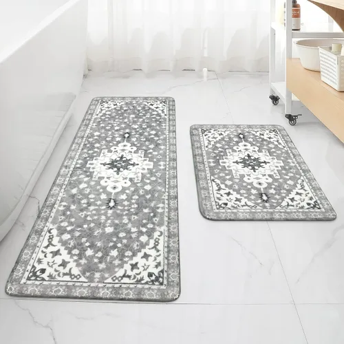 Uphome Juego de 2 tapetes de baño bohemios vintage, antideslizantes, suaves, lavables a máquina, oriental estético, tapete de baño tradicional