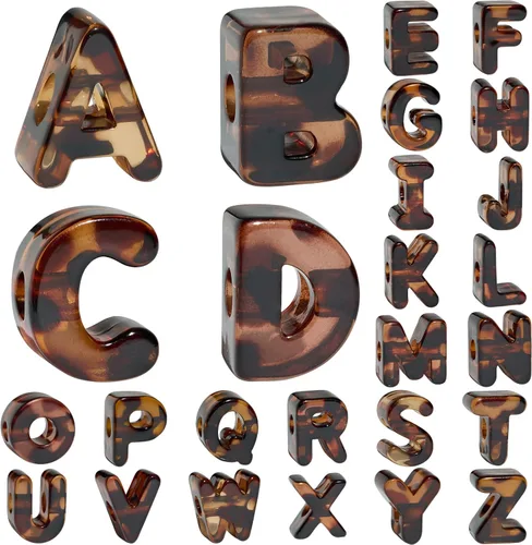 26 Pcs Chunky Amber Letter Beads, 20mm Jumbo 3D Acrylic Letter Beads, Big Letter Beads for Bracelets, Necklaces, Bagcharms, Shoelaces, Keychains,