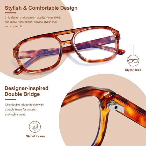 Miniatura 3 de Madison Avenue Lentes retro con bloqueo de luz azul de aviador para mujeres y hombres con funda, anteojos rectangulares de moda para computadora