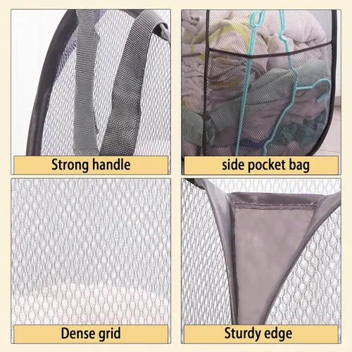 Miniatura 6 de Cesta plegable de malla para lavandería, cesta de lavandería desplegable, fácil almacenamiento, ideal para uso doméstico y de viaje (2 gris oscuro)