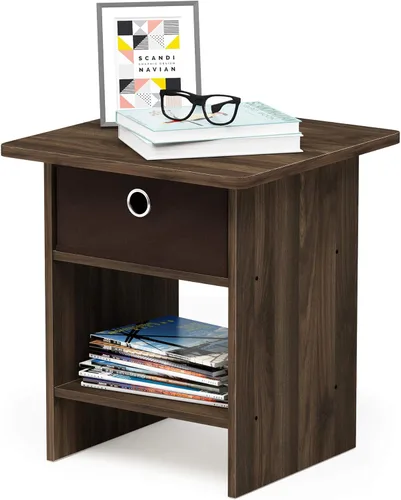 Miniatura 24 de Mesa de noche con cajón Furinno, Madera, Marrón oscuro/Negro