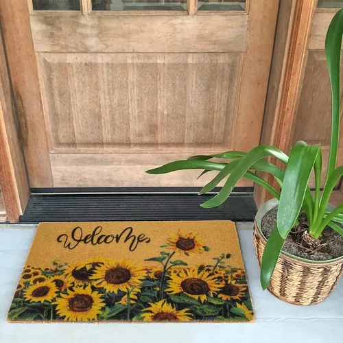 Miniatura 4 de IZUS Felpudo de bienvenida floral con diseño de girasoles de primavera de verano con flores de sol, antideslizantes, para puerta delantera, porche