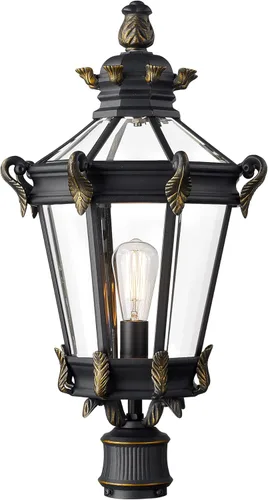 Emliviar XE267P BG - Lámpara de poste grande para exteriores, estilo vintage, 26 pulgadas, acabado negro con pantalla de cristal transparente,