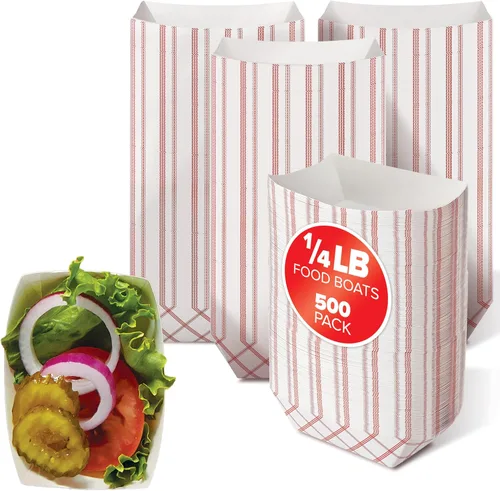 Miniatura 13 de Botes pequeños de papel para alimentos (paquete de 100) bandejas desechables de 1 libra a cuadros rojos y blancos, botes de comida ecológicos, botes