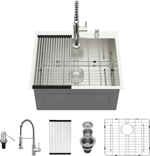 Miniatura 19 de Fregadero de cocina para exteriores 15 x 15 pulgadas, fregadero de bar de 15 x 15 pulgadas, fregaderos de cocina de acero inoxidable de calibre 16